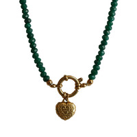 Groene Kralen Ketting Met Hart Bedel