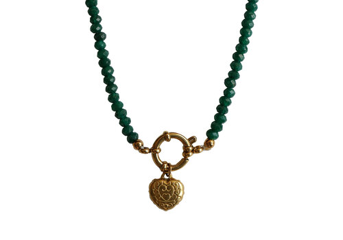 All the Luck in the World Green Beaded Necklace With Heart Charm