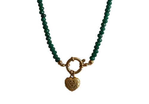 All the Luck in the World Groene Kralen Ketting Met Hart Bedel