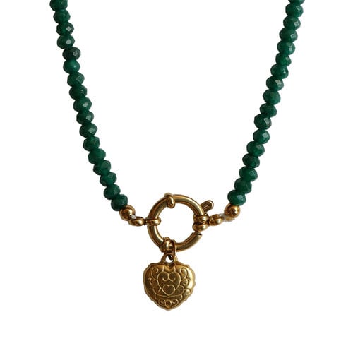 Groene Kralen Ketting Met Hart Bedel 
