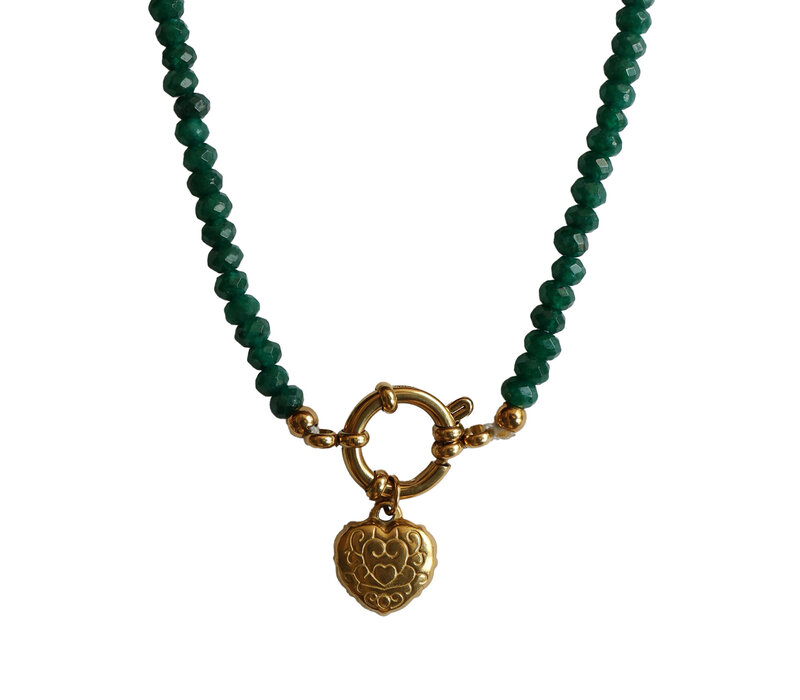 Groene Kralen Ketting Met Hart Bedel