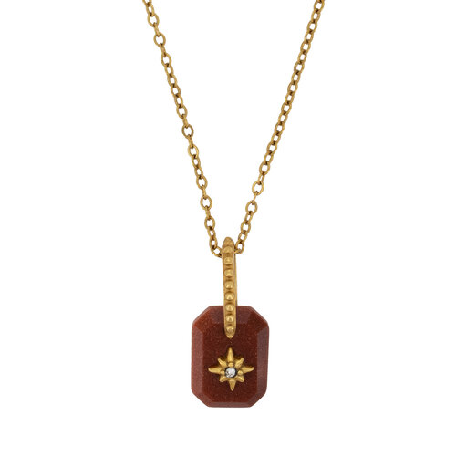 Rosy Brown Rectangle Shining Star Necklace 