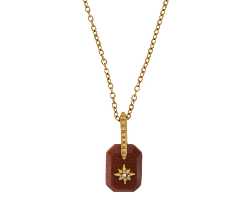 Rosy Brown Rectangle Shining Star Necklace