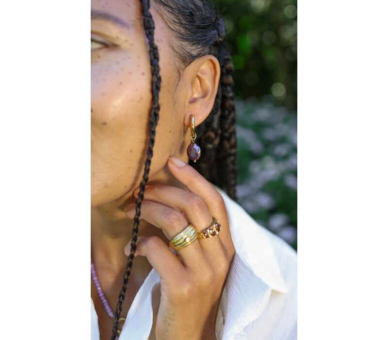 Purple Multi Colored Pearl Hoops