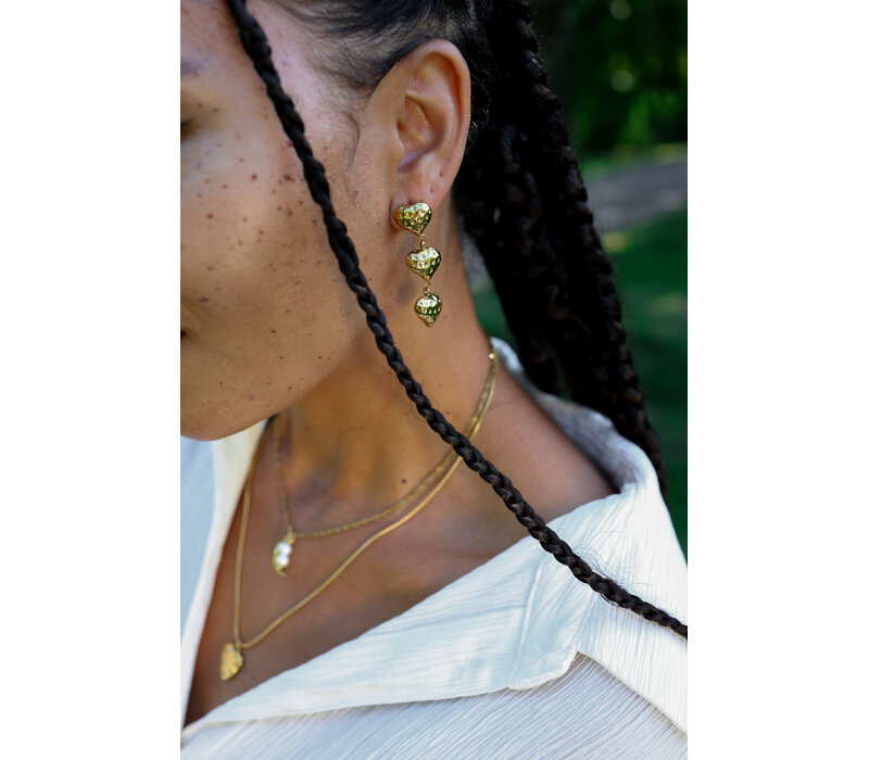 Textured Three Hearts Earrings