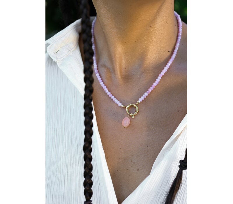 Lilac Beaded Necklace With Pearl Charm