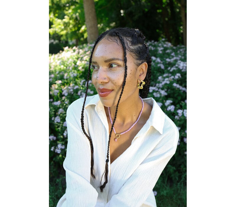 Lila Kralen Ketting Met Parel Bedel