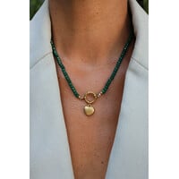 Green Beaded Necklace With Heart Charm