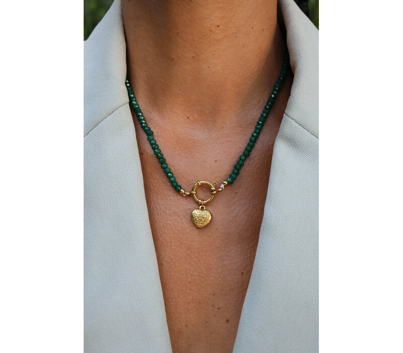 Groene Kralen Ketting Met Hart Bedel