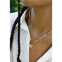 Light Green Beaded Necklace With Locked Heart Charm