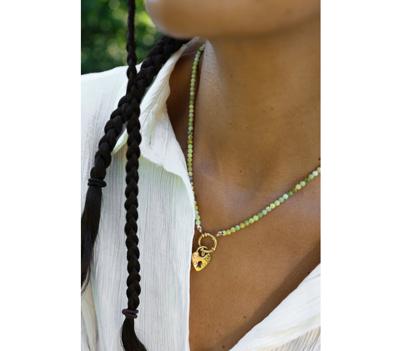 Light Green Beaded Necklace With Locked Heart Charm