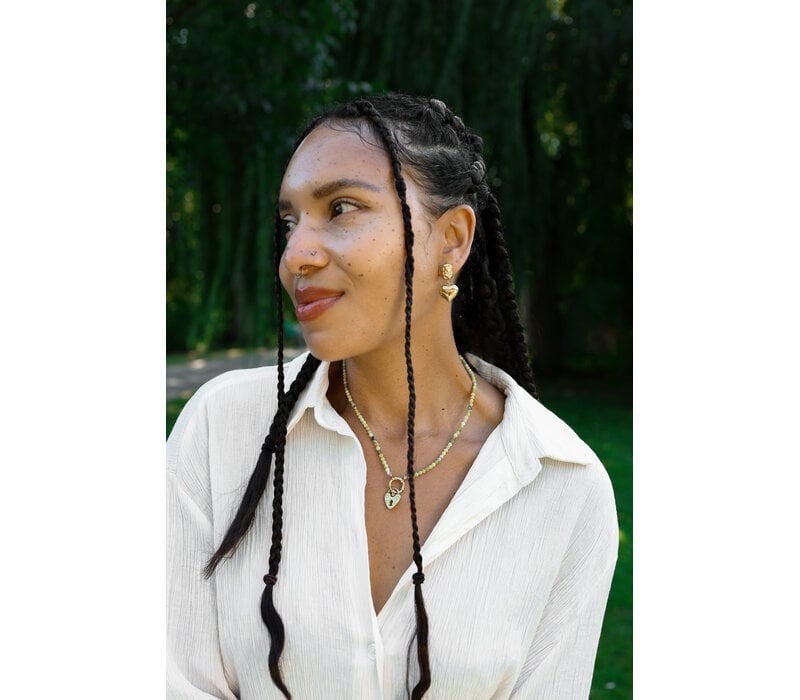 Light Green Beaded Necklace With Locked Heart Charm