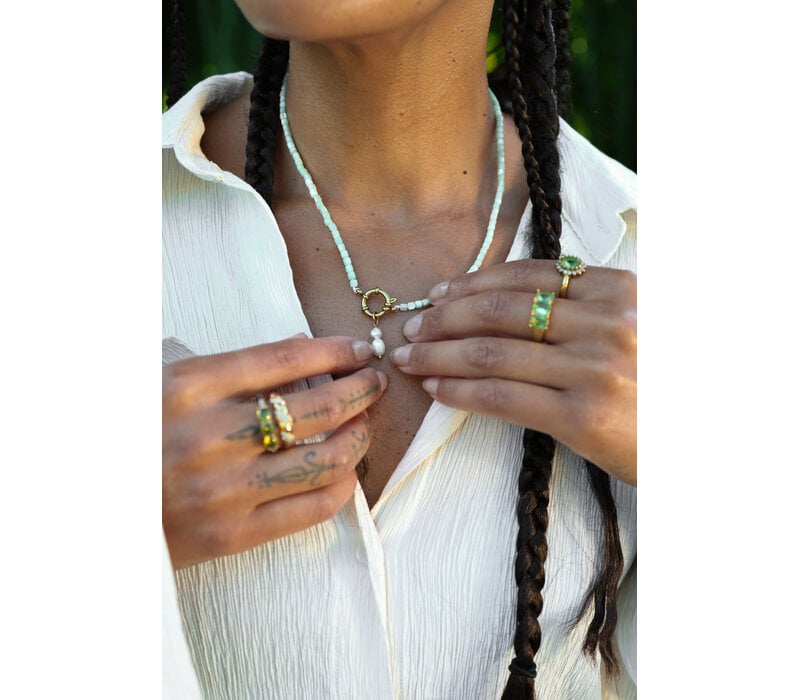 Aqua Kralen Ketting Met Parel Bedel