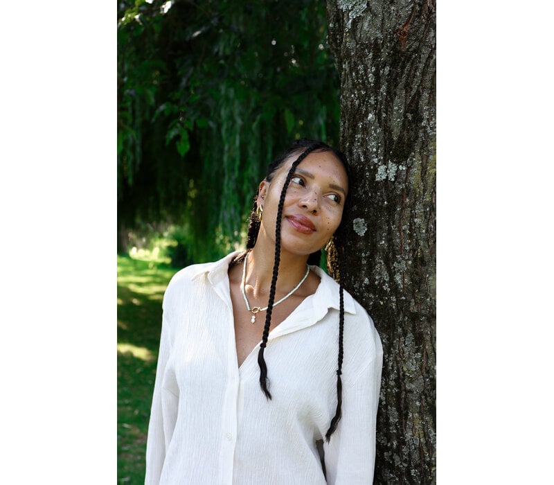 Aqua Beaded Necklace With Pearl Charm