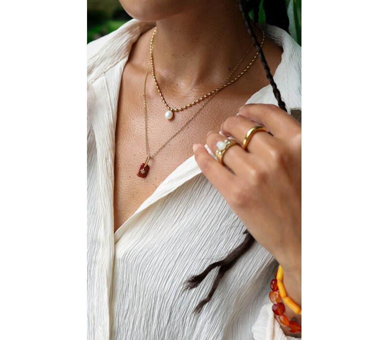 Rosy Brown Rechthoek Sprankelende Ster Ketting