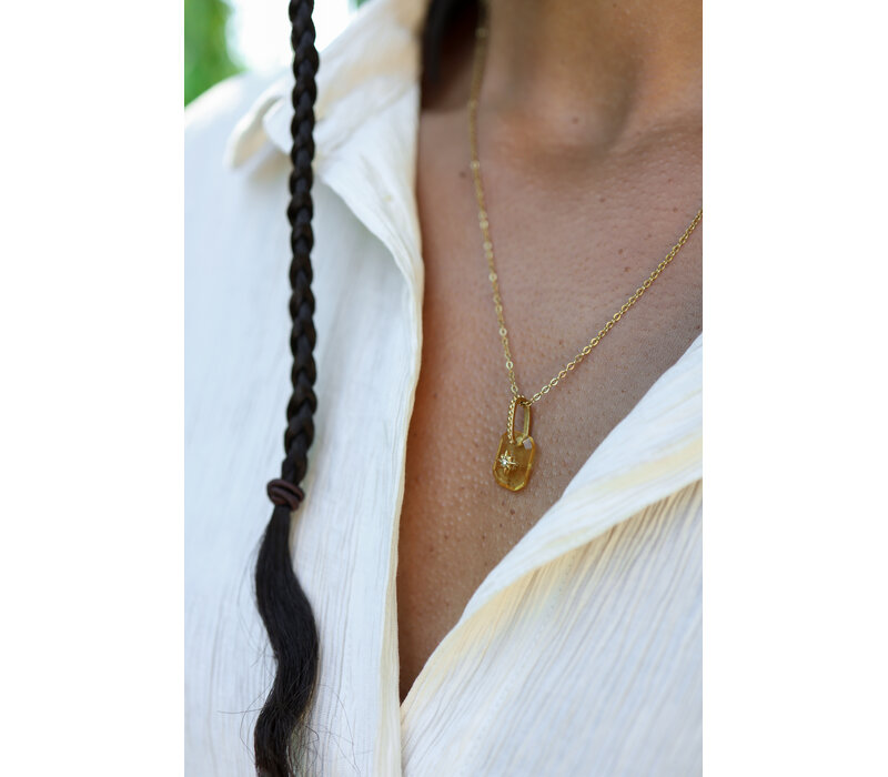 Yellow Rectangle Shining Star Necklace