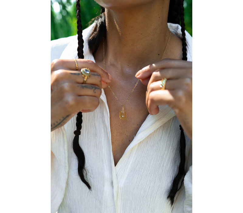 Gele Rechthoek Sprankelende Ster Ketting