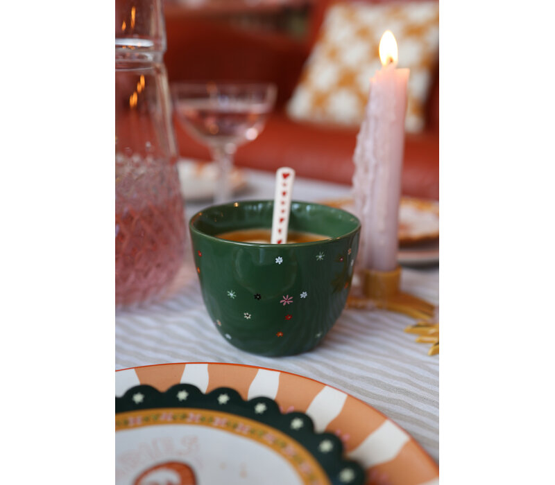 Large Green Cup Multi Flowers