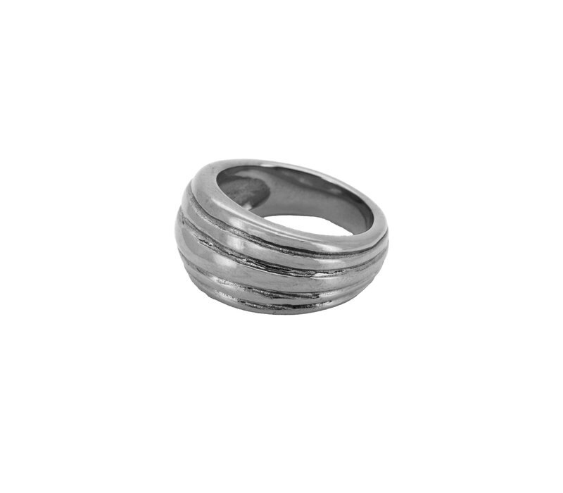 Large Horizontal Striped Ring Silverplated