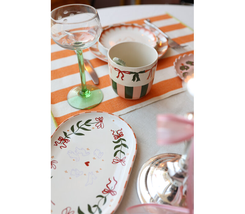 Oval Plate Flowers and Rabbits