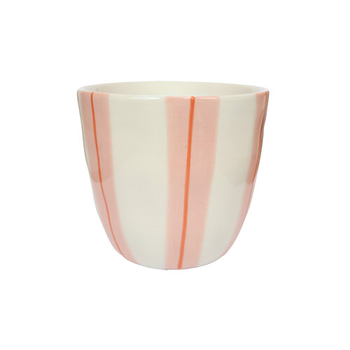 Cup Pink and Orange Stripes Handpainted 