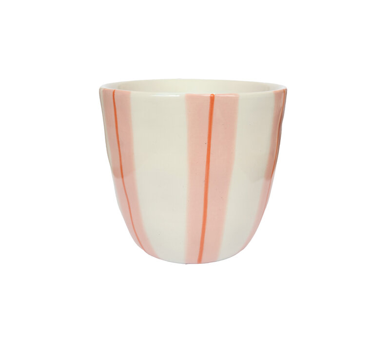 Kopje Roze en Oranje Strepen Handgeschilderd