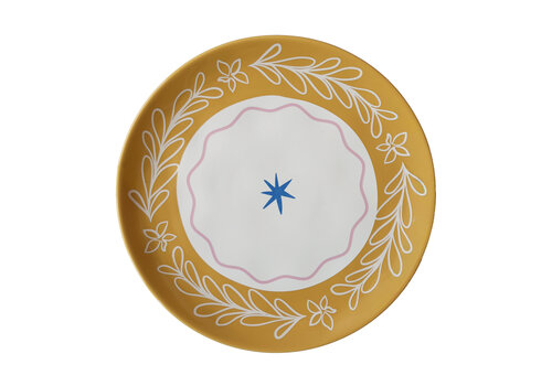 Plate Yellow Leaf with Blue Star