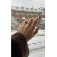 Large Horizontal Striped Ring Silverplated