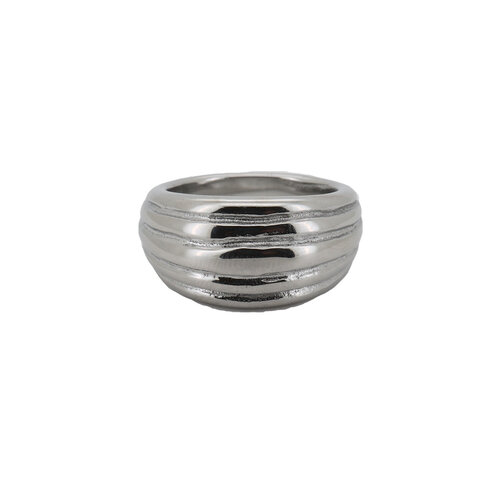 Large Horizontal Striped Ring Silverplated 