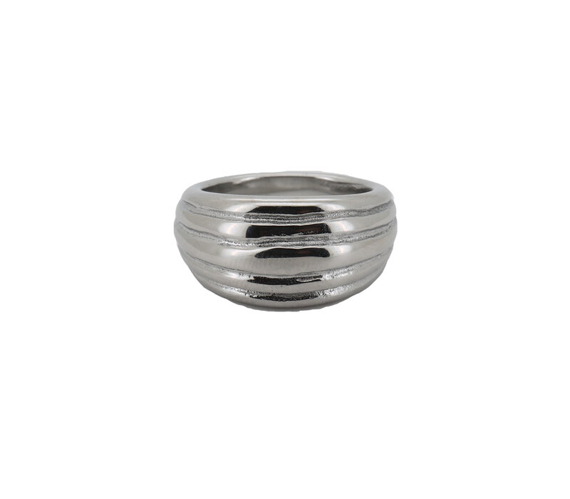 Large Horizontal Striped Ring Silverplated