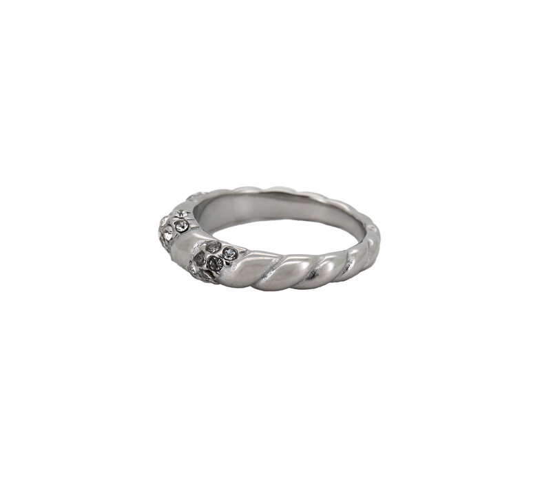 Twisted With Zirconia Ring Silverplated
