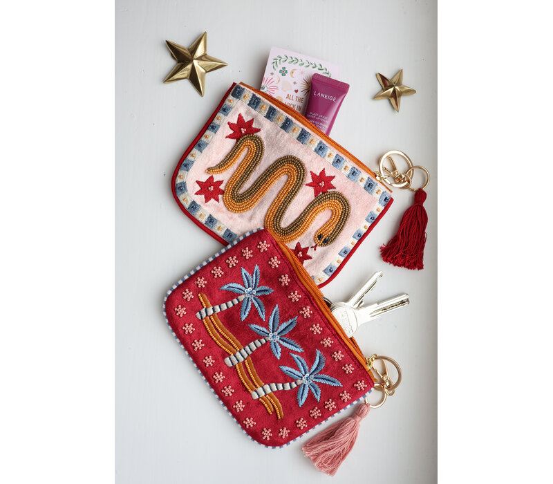 Small Beaded Pouch - Palmtrees