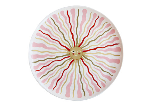 Large Round Plate with Pink Sun
