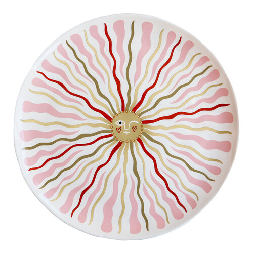 Large Round Plate with Pink Sun 