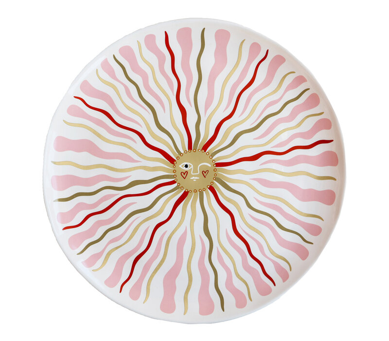 Large Round Plate with Pink Sun