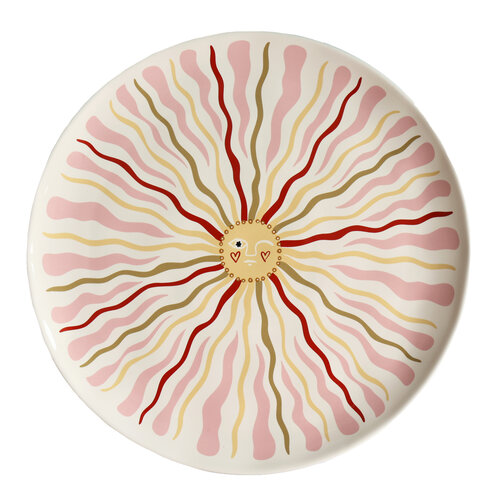 Large Round Plate with Pink Sun 