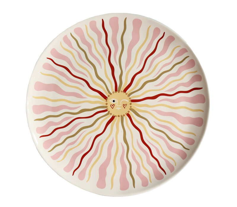 Large Round Plate with Pink Sun