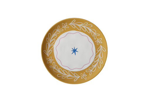 Plate Yellow Leaf with Blue Star
