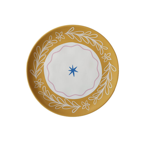 Plate Yellow Leaf with Blue Star 