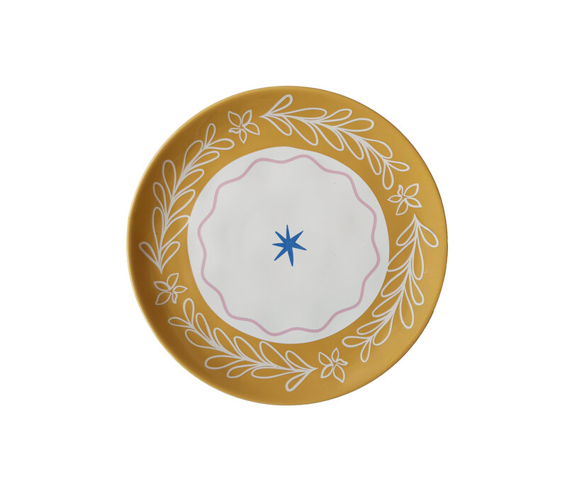 Bord Geel Blad met Blauwe Ster