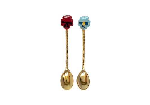 Messing Lepelset - Rode en Blauwe Bloem