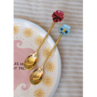Brass Spoon Set – Red and Blue Flower