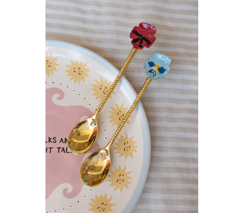 Brass Spoon Set – Red and Blue Flower