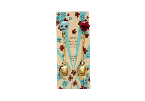 Brass Spoon Set – Red and Blue Flower
