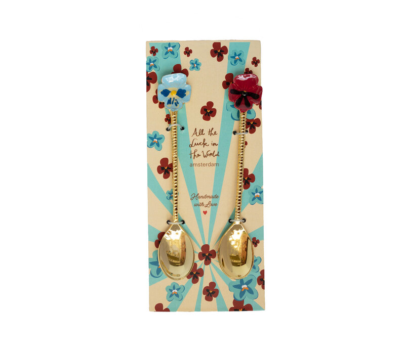 Brass Spoon Set – Red and Blue Flower