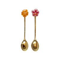 Brass Spoon Set – Orange and Pink Flower
