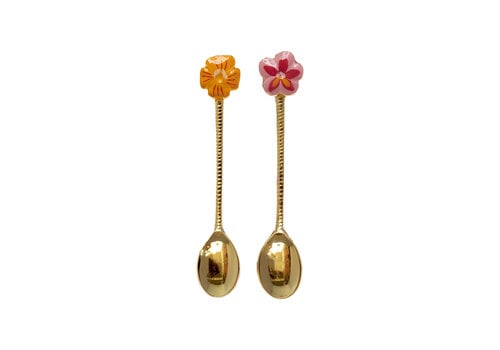 Brass Spoon Set – Orange and Pink Flower