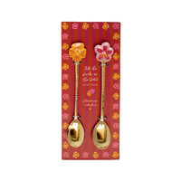 Messing Lepelset - Oranje en Roze Bloem