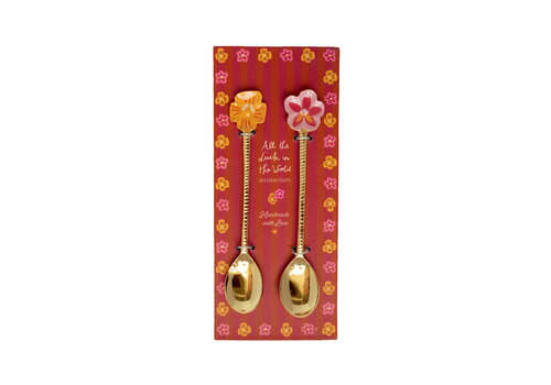 Brass Spoon Set – Orange and Pink Flower