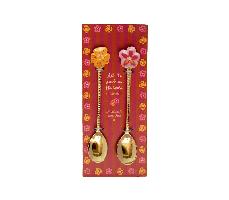 Brass Spoon Set – Orange and Pink Flower
